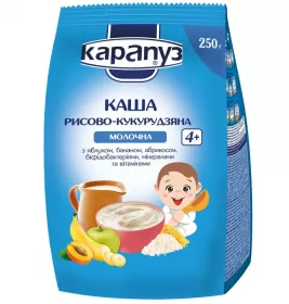 Каша Карапуз рисово-кукурудзяна молочна з яблуком, бананом і абрикосом з 4-х міс. 250 г