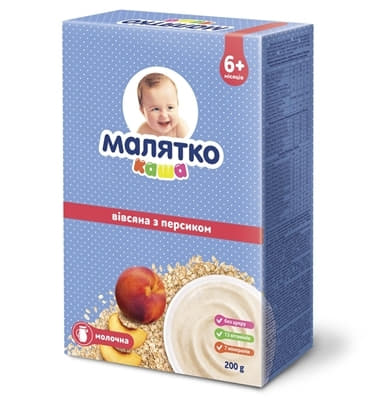 Каша Малятко молочна вівсяна з персиком 200г