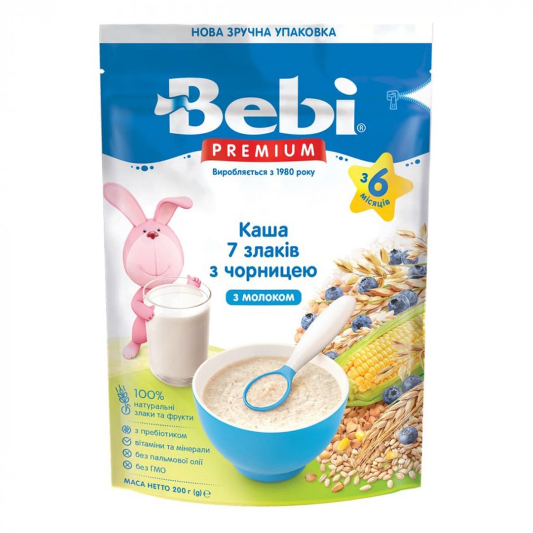 Каша Bebi Премиум молочная 7 злаков с черникой с 6 мес 200г Каша Bebi Премиум молочная 7 злаков с черникой с 6 мес 200г