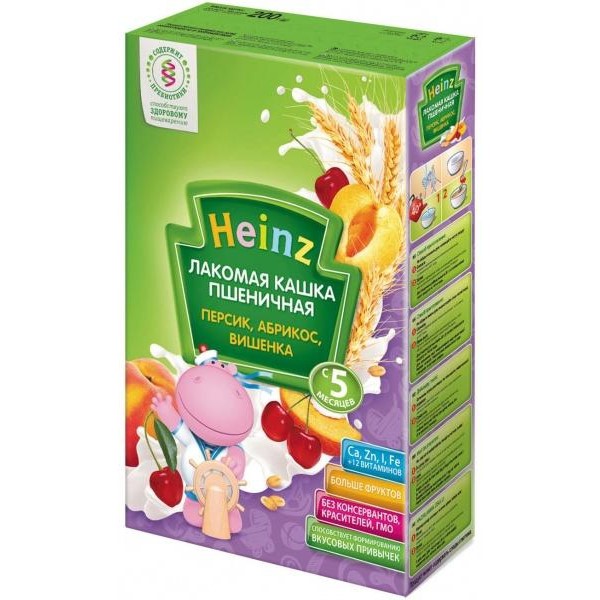*Каша Хайнц Пшенична молочна абрикос-персик-вишня 200 г