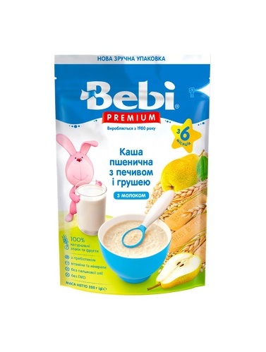 Каша Bebi Преміум молочна Пшенична з печивом та груш. з 6 міс 200г