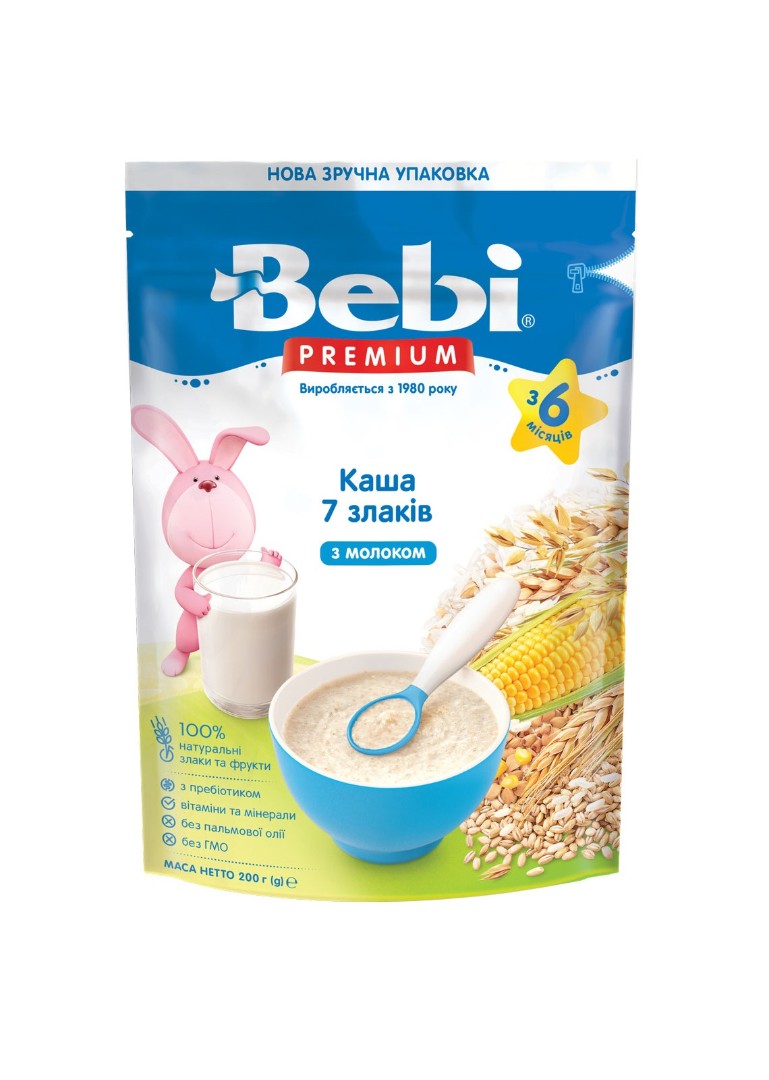 Каша Bebi Преміум молочна 7 злаків з 6 міс 200г