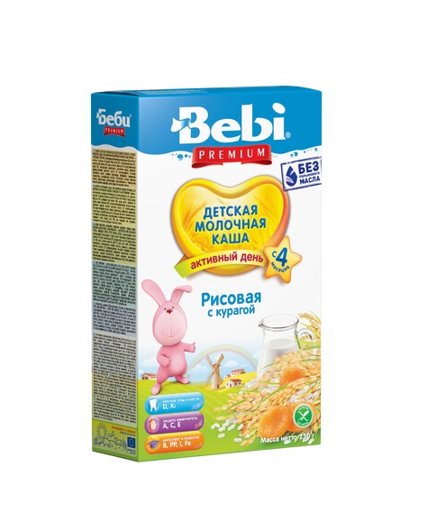 Каша Bebi рисова молочна Курага з 4-х міс 250/200 г
