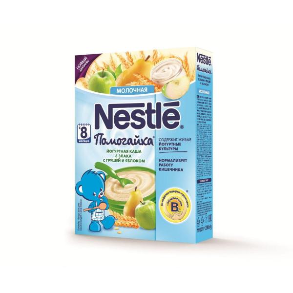 *Каша Nestle Помогайка молочна йогуртна 3 злаки з грушами і яблуками 200 г