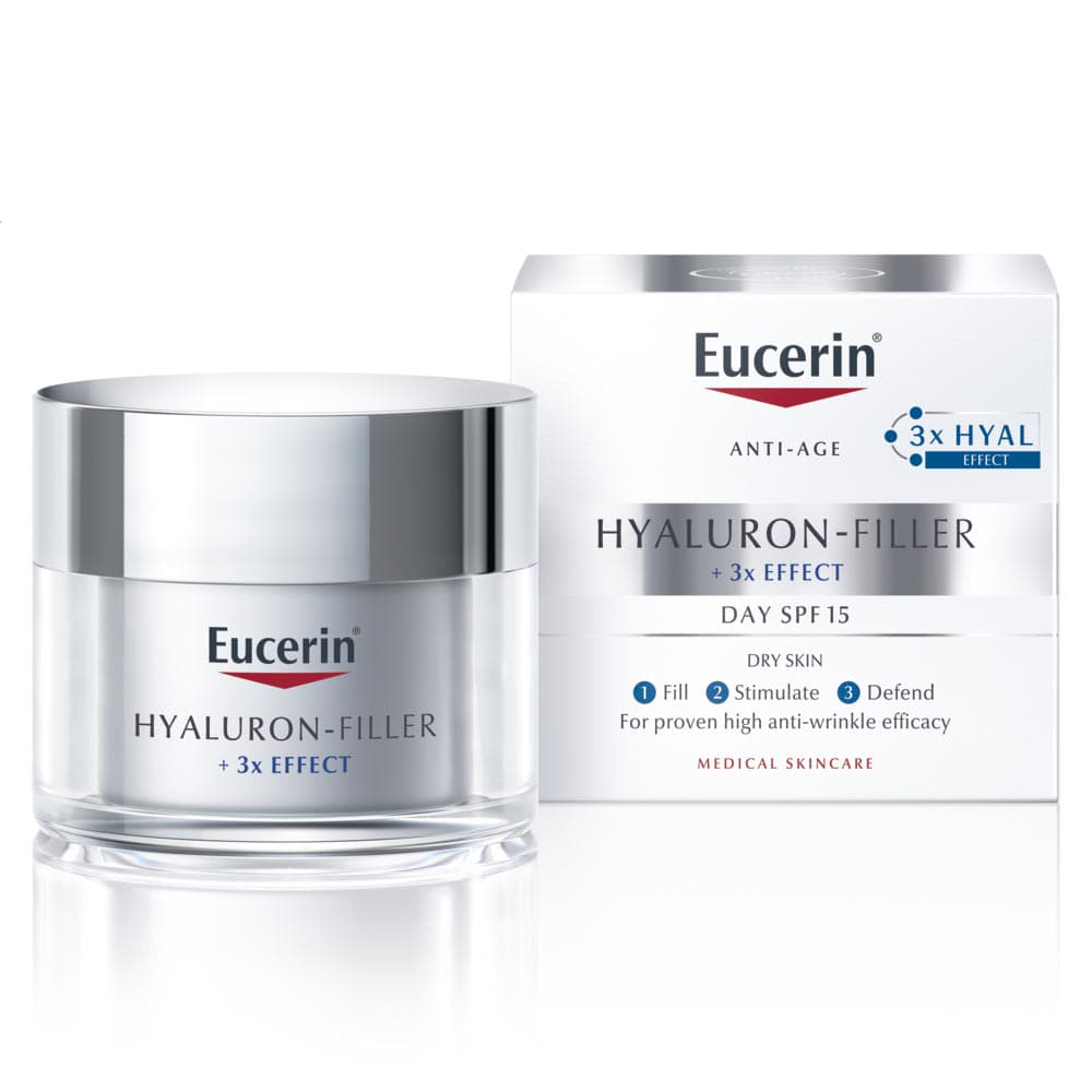 Крем Eucerin 63485 Гіалурон-Філлер +3x Ефект денний проти зморшок для сухої та чутливої ​​шкіри SPF15 50мл