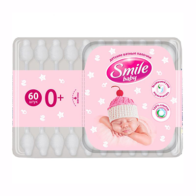 Ватные палочки Smile детские с ограничителем №60 Ватные палочки Smile детские с ограничителем №60