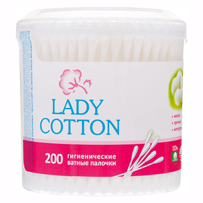 Ватные палочки Lady Cotton в круглой банке №200 Ватные палочки Lady Cotton в круглой банке №200